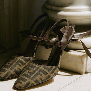 Fendi FF Monogram Mule Heels – Auth Designer Icon, Rare Sz 6.5M, Quiet Luxury